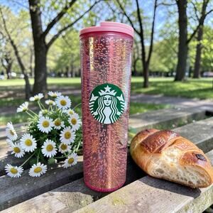 Starbucks Pink Champagne Tumbler 16 oz Bubble Texture Coffee Cup EUC